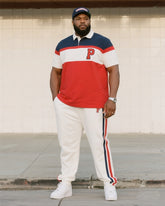 Simple Fashion Color Matching Daily Casual Short Sleeve POLO Trousers Suit Men's Plus Size